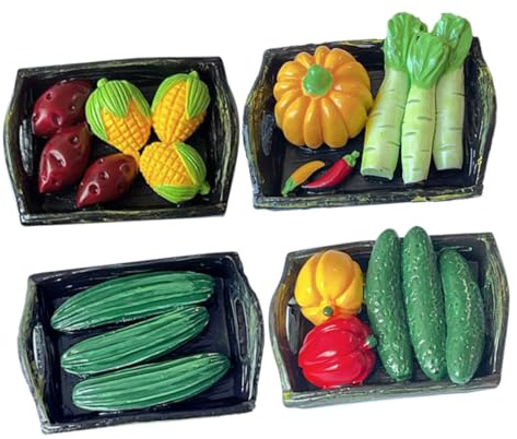 TOBBOMEY 4pcs Miniature Resin Vegetable Basket Lightweight Micro Landscape Decor for Dollhouse DIY Mini House Accessories Mixed Styles