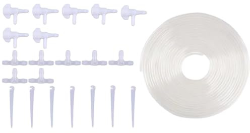 Krmoau Lot de 7 systèmes d'irrigation automatique goutte à goutte - Système d'irrigation goutte à goutte - Avec tuyau de 7 m - Pour pelouse, parterre de fleurs, jardin, arbre, plate-bande surélevée