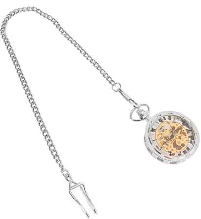 Milisten Mechanische Vintage Taschenuhr Silber mit Hohlrädern Handaufzug Herren Kettenuhr Modisch als Geschenk und Modisches Accessoire