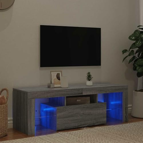 Tomostar Meuble TV avec LED, Banc TV Support Télé Armoire de Télévision avec lumières LED Sonoma Gris 120x35x40 cm