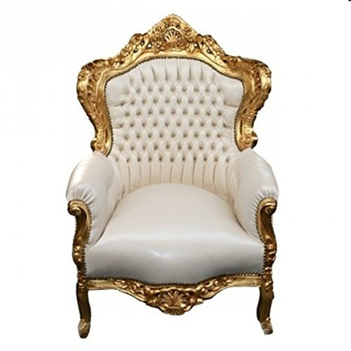 Casa Padrino Sillón barroco King crema/dorado - Sillón barroco en imitación de cuero