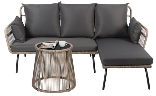 Panana 4 Seater Rattan Garden Furniture Corner Lounge Sofa Set with Coffee Table, Outdoor Patio Sofa with Cushions for Garden, Conservatory