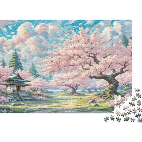 Cherry Blossom Jigsaw Puzzles Puzzles for Adults Kids. 1000 Piece Cherry Blossoms Japanese Pavilion Impossible Challenge Toy Educational Games Home Decoration for Adults& Kids Age 14 Years Up 52x38cm