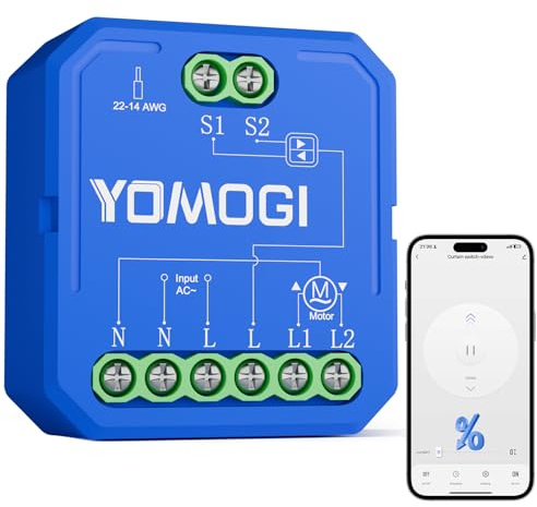 YOMOGI Módulo de Persiana Conectada, Módulo Interruptor para Persianas WiFi, Compatible con Alexa Google Home para Control Porcentual Remoto, por Voz, Sin Mando a Distancia (1)