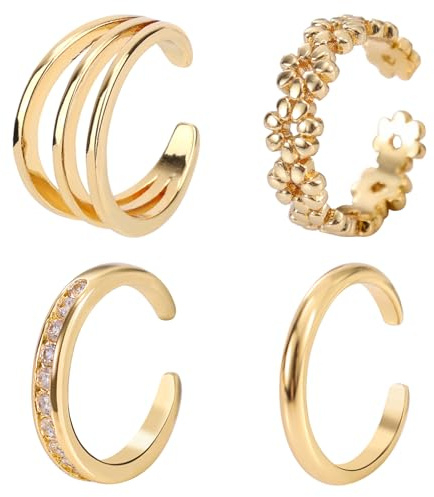 Mikovivi 4pz Anelli per Dita dei Piedi da Donna, Regolabili con Fiore di Diamanti Inossidabili e Fascia Aperta Semplice Anelli per Dita dei Piedi Estivi Gioielli da Spiaggia (Colore Oro)