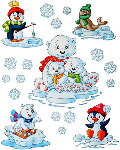 alles-meine.de GmbH 9 TLG. Set Fensterbilder - Winter & Weihnachtsmotive - Pinguine & Eisbären im Schnee - statisch haftend - selbstklebend + wiederverwendbar/Weihnachten..