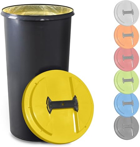 KUEFA BSC 60L Mülleimer, Müllsackständer, Gelber Sack Ständer inkl. Klemm-Ring für Müllbeutel, extra robust, UV- und witterungsbeständig, Sammelbehälter für Pfandflaschen und Leergut (Gelb)