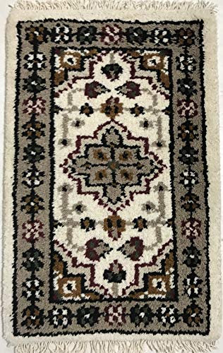 WAWA TEPPICHE Orientteppich Brücke 40X60 cm Handgeknüpft Teppich Fussmatten Debbbich 100% Wolle (BEIGE)