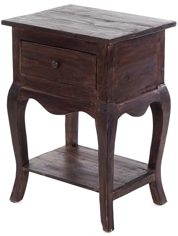 DESIGN DELIGHTS Vintage TELEFONTISCH Napoleon | 64x45x34cm (HxBxT), Altholz | Beistelltisch mit Schublade | Farbe: 03 Dunkelbraun