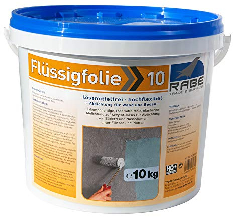 10kg Flüssigfolie Streichfolie Flüssiggummi lösemittelfreie, elastische Abdichtung für den Innenbereich Bad Dusche Küche grau