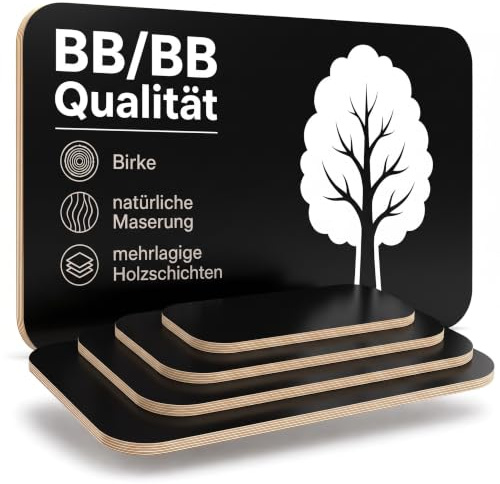 AUPROTEC 70x60 cm Multiplex Platte | schwarz | Eckenradius 100mm | 18mm | Holzplatte, abgerundeten Ecken, mehrlagig querverleimt, astarme Oberfläche, Birke BB Qualität, für Handwerk, industrie & DIY