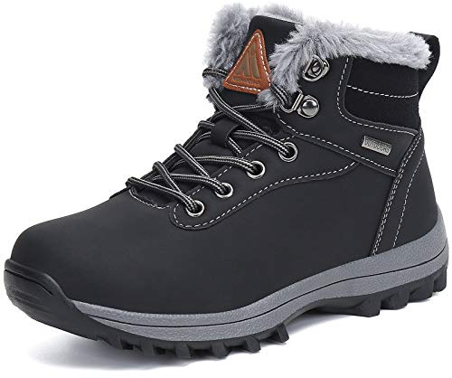 Mishansha Boy's Girl's Winter Snow Boots Waterproof Kids Hiking Boots Cold Weather Outdoor Fur Lined Warm Walking Boot Shoes Night Black 9.5 Toddler