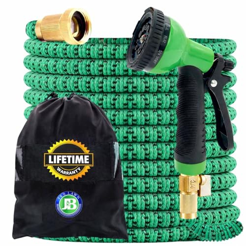 J&B XpandaHose 75ft Expandable Garden Hose – Ultra-Strong 3750D, 4-Layer Latex Core, Brass 3/4 Connectors, 10-Pattern Nozzle & Storage Bag – Lightweight, Kink-Reducing, Leak-Resistant