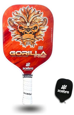 ZCEBRA Pickleball Paddle Graphite – Raquette en Fibre de Carbone renforcé 16 mm d'épaisseur de Panneau d'abeille en polypropylène Texture Rugueuse – Set Housse en néoprène – Gorilla Pro Orange