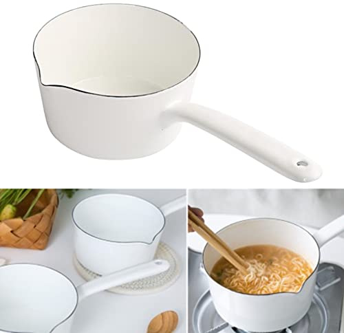 1.2L Saucepan, Nonstick Milk Pan with Pour Spouts, Butter Warmer, Melting Milk Boiling Porridge Soup Saucepan Gas Stove Enamel Milk Pot with Handle for Home Kitchen(White)