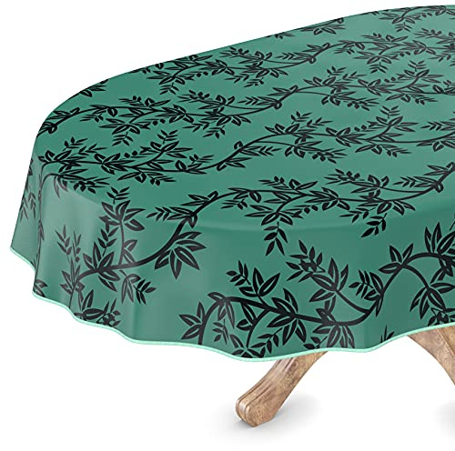 Tischdecke abwaschbar Wachstuch Wachstuchtischdecke Oval 140 x 160cm mit Saum Chika Grün Gartentischdecke Wachstuch
