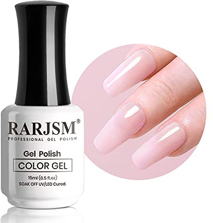 RARJSM Milky Pink Gel Nail Polish LED UV Gel Soak Off Transparent Nude Pink Nail Gel Polish Varnish Light Pink Nail Art Color 15ML Single Bottle for DIY Home French Manicure