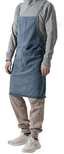 Pincy Jeansschürze mit Kreuzrücken, Unisex, verstellbare Latzschürze mit Taschen für Kochen, Küche