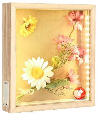LED Schatten Box Rahmen 28cm x 30cm Wein Korken Halter Vitrine Wand montiert und Tischplatte Holz Memory Box Bilderrahmen Display Andenken Box für Memorabilia Awards Bouquet Fotos Handwerk Tickets