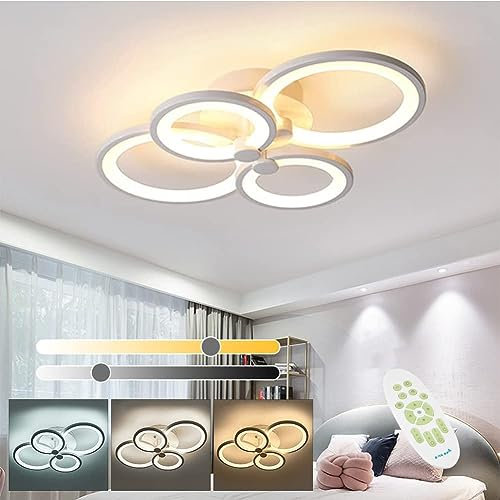 XEMQENER Dimmable LED Ceiling Lights with Remote Control, Flush Mount Lighting Fixture with 4 White Rings for Living Room Bedroom Lounge Dinning Room(2800-6000k)