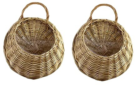 Yeehliny Blumentöpfe aus Rattan, Handgemachte Rattan geflochten Blumentopf zum Aufhängen, Pflanzenkörbe, Korb Geflochten, für Garten, Hochzeit, Hausdekoration, Türdekoration (2er Set-30x37cm/A)