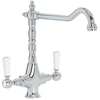 Milano Elizabeth Lever Handle Kitchen Sink Mixer Tap Swivel Spout - Chrome White