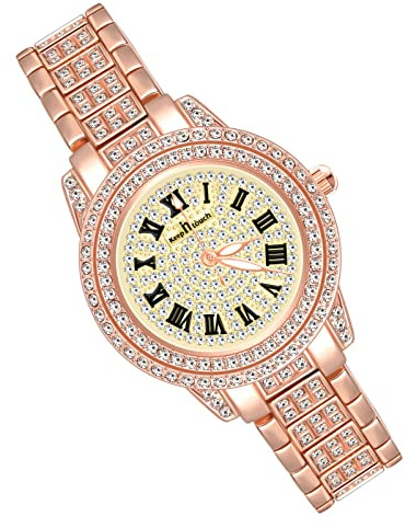 MicLee Montres Bracelet Femme Montres Quartz à Cadran Rond avec Strass Etincelants Or Rose Montre Luxe pour Dame Fille Cadran à Chiffres Romains Montre Etanche Bande en Acier Inoxydable