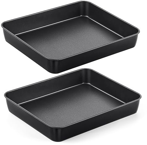 Homikit Nonstick Baking Tray Set of 2, Stainless Steel Deep Cake Tins for Traybake, Brownies, Lasagna, Rectangular 31.5 x 24.8 x 5cm Oven Roasting Pan, Healthy & Sturdy, Easy Clean, Black