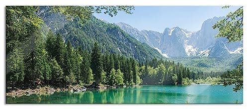 Pixxprint Glasbild Panorama, Wandbild aus Echtglas, Wunderschöner See im Wald, 100x40 cm, inkl. Aufhängung und Abstandshalter