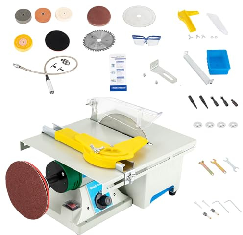 Table Saw, Gem Jade Grinder Polisher for Cutting Rocks, Rock Cutting Saw with Blade, Adjustable Speed Cutting Machine 800-10000rpm, Lapidary Saw for Cutting Grinding Engraving Polishing Drilling