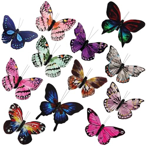 com-four 12 farfalle per la decorazione – Farfalla con clip di fissaggio – Farfalle colorate per la decorazione della tavola – Pieghe autunnali bloccabili (12 pezzi – 12 cm)