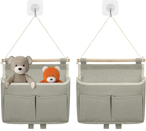 Taasmoog Hängetasche Hängend Aufbewahrungstasche, 2 Stücke Hängetasche Faltbares Leinen Stoff Wand Hängender Körbe Organizer für Home Office Bad Diele Kinderzimmer