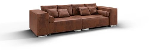 S-Style Möbel Softy Sofa 5-Sitzer Mit Schlaffunktion für Wohnzimmer Couch Aus Mikrofasern Möbel Freistehende Polster Sofas & Couches Couchgarnitur Braun 290 x 110 x 80 cm