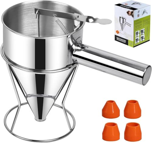 Piston Funnel Cake Maker with Stainless Steel Funnel Cake Dispenser with Stand for Cupcakes, Takoyaki or any Baked Goods (1.2L)