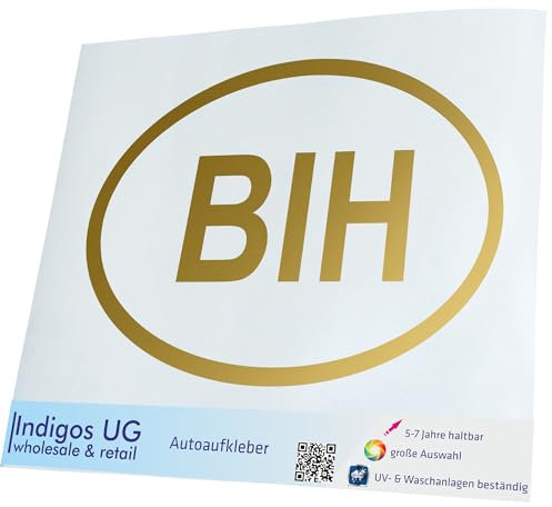 INDIGOS UG Auto Aufkleber Auto - 200x138 mm - Bosnien Herzegowina BIH - Gold - Selbstklebender Sticker für Auto, Fenster, Bus oder LKW
