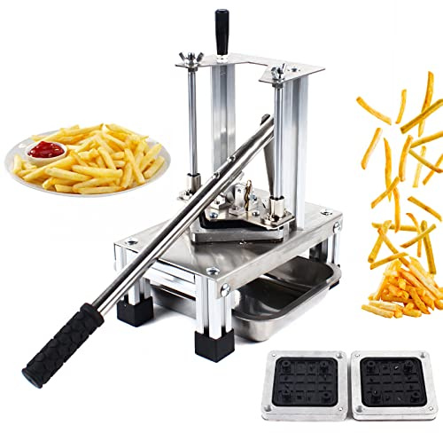 Cortador de patatas fritas de acero inoxidable, cortador de verduras, cortador de patatas fritas, cortador profesional con 3 cuchillas, recipiente de acero inoxidable