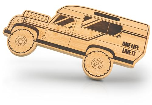 Fluffy Dreams Tagliere per la colazione, Camper Vanlife, in bambù, stile retrò, 4 x 4 cm, per il tempo libero, avventura, regalo, dimensioni: circa 32 x 16 cm