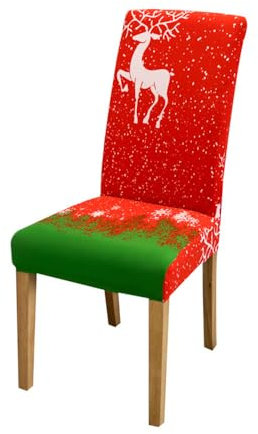 Chickwin Weihnachten Stuhlhussen Stretch 6er 4er 2er Set, Universal Waschbar Elegant Christmas Drucken Elastischer Stuhlbezug Für Hochzeit, Küche, Hotel, Partys Deko (4 Stück,Elch)