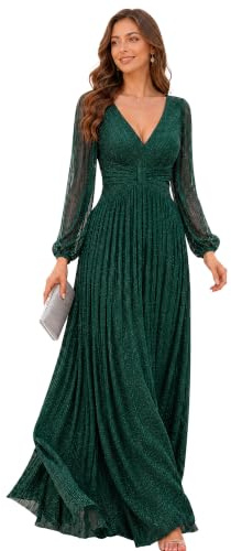 Ever-Pretty Damen Glitzer Lange Ärmel Übergröße Formelle Kleider für kurvige Frauen Winter Neujahr Kleid