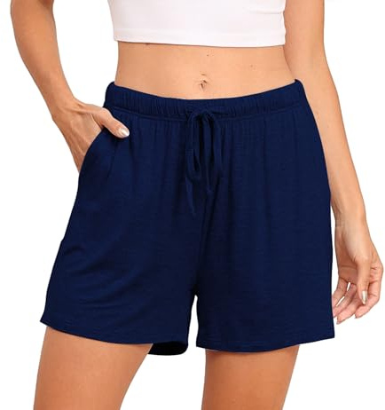 Lovasy Korta sovbyxor, dam, rutiga sovshorts med fickor och dragsko, pyjamasbyxor för kvinnor, sommar, korta pyjamasbyxor
