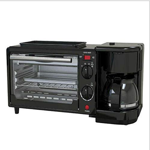 TEmkin Desayuno Rápido Máquina De Desayuno 3 En 1 Cafetera De 600 W + Teppanyaki De 750 W + Horno De 750 W Máquina para Hornear Pan Tostadora De Pan/Huevo Frito/Cafetera,Negro