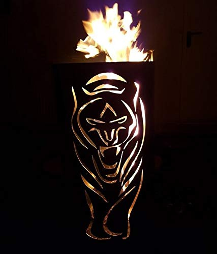 TiKo-Design® Feuertonne aus Stahl mit Tiger Motiv – Dekorative Feuerstelle für Garten & Terrasse – Outdoor Feuerfass für stimmungsvolle Abende