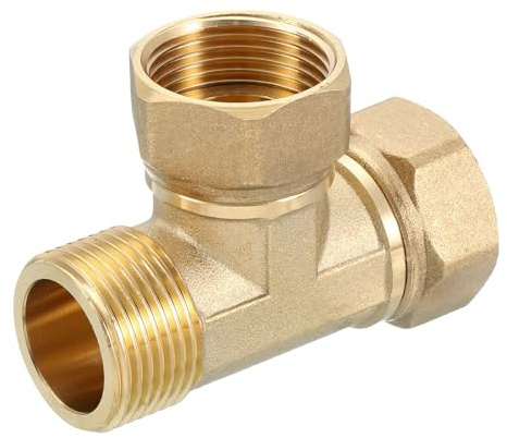 sourcing map Brass Tee Swivel Pipe Fitting, G3/4 (Female x Female x Male) 3 Way T-Connector Fitting Coupler for Air Conditioner Refrigeration Plumbing, 1pcs