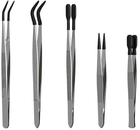 Set di Pinze per Entomologia di MMOBIEL [5 Pezzi] – Strumenti di Precisione in Acciaio Inossidabile con Pinzette con Punta in Gomma – per Entomologia, Spillatori Insetti/Farfalle e Lavori Delicati
