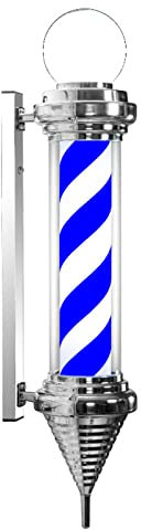 LVSEWOA Poste de barbero de 70 cm con Luces LED giratorias con Forma de Rayas, Letrero Abierto para peluquería, Rojo, Blanco, Azul y Negro, Resistente al Agua, para Interior y Exterior, Azul y Blanco