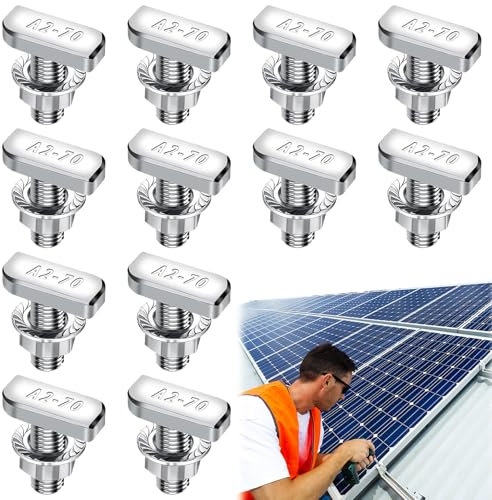 Viti a Testa Martello, T Bolt Vite, Dadi a Flangia M8, Dadi di Bloccaggio, Adatto per Guide per Impianti Fotovoltaici e Guide per Impianti Solari, Impianto a Staffa Fotovoltaica, 12 Pezzi, M8 x 20mm
