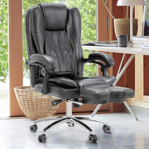 Fauteuil de bureau massant avec massage du dos 3D Fonction chauffante pétrissage et vibration Noir