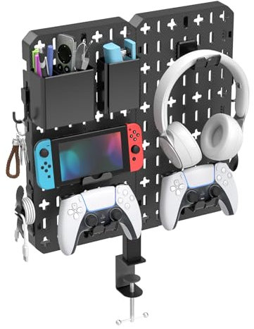 KDD Pannello Forato Scrivania - Versatile Kit di Pannelli Forati a Morsetto con Supporto Telefono/Penna/Scatola Portaoggetti/Supporto Cuffie e Controller/Ganci per Scuola Casa Ufficio Accessori
