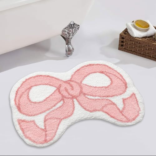 Urtlmaji Coquette Badvorleger, rutschfest, niedlich, mikrofasern, plüsch, schleifen-dekoriert, klein, adrett, waschbar, saugfähig, Mädchen-Bettvorleger für Badewanne