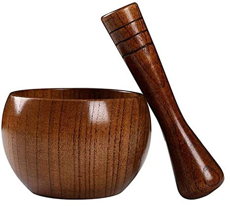 RUHEN Ensemble de Bol de broyage de Pilon de mortier en Bois, Pot d'écrasement d'ail, Outil de Cuisine, broyeur de pilules, Moulin à épices
